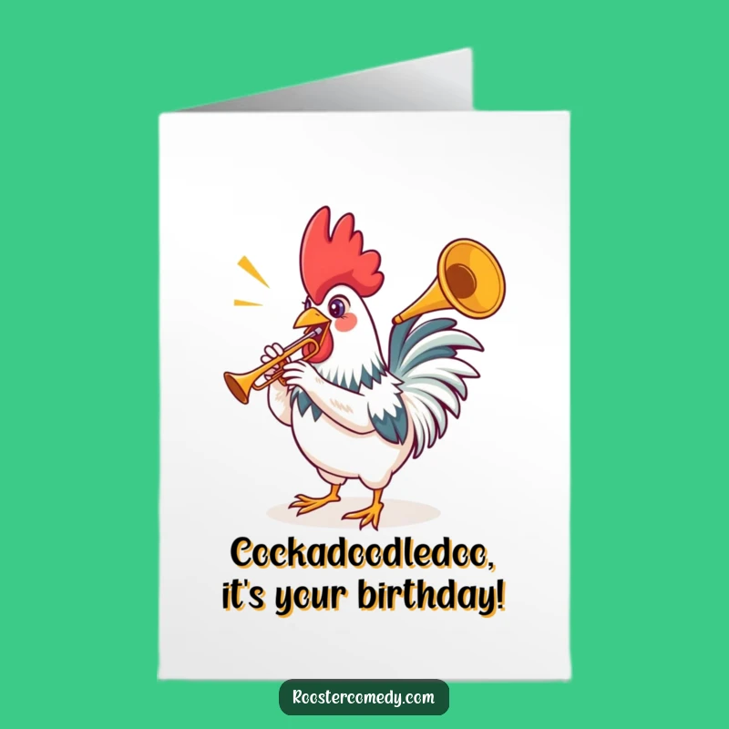 Free Printable Birthday Card: Funny Rooster Trumpet Fanfare for a Hilarious Celebration