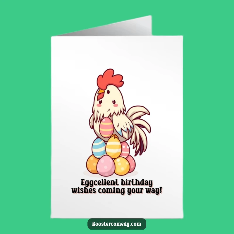 Funny Free Printable Birthday Card: Kawaii Rooster Egg Balancing, Downloadable Gift