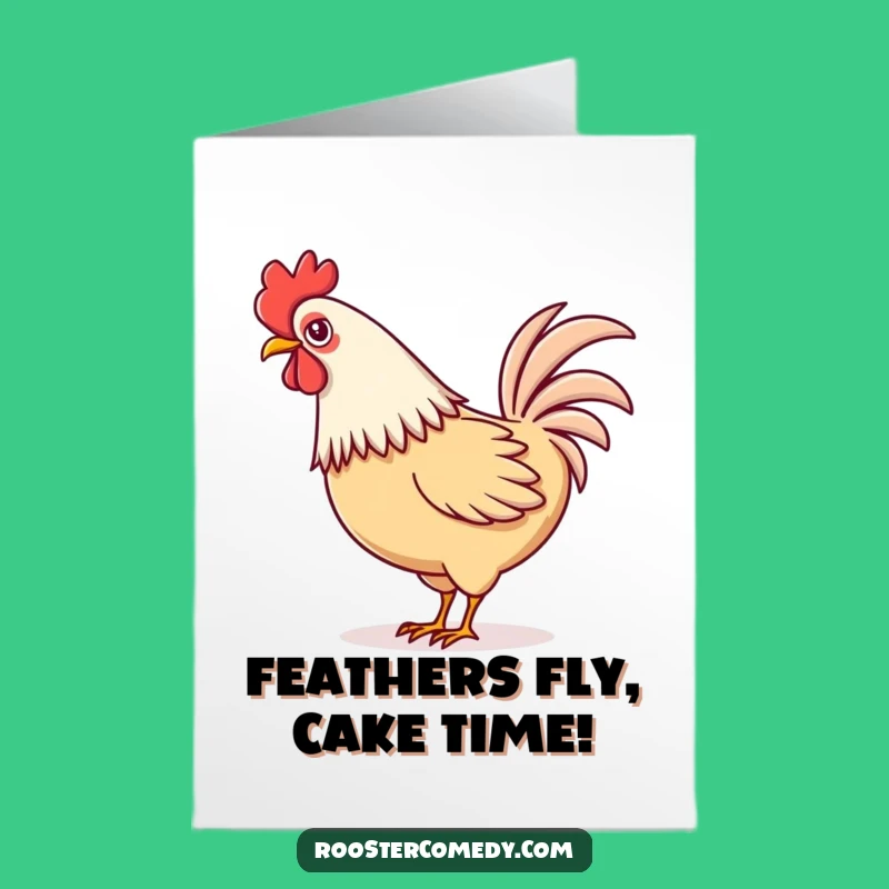 Free Printable Kawaii Rooster Birthday Card: Playful Tail Feather Dance Download