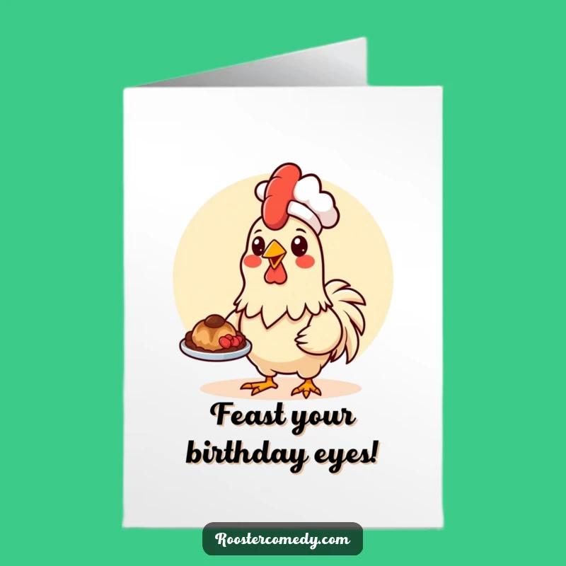 Free Printable Birthday Card: Chef Rooster Serving - Downloadable Culinary Greeting