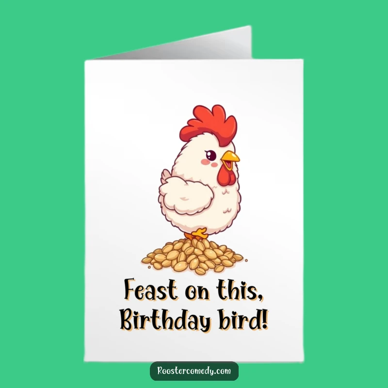 Free Printable Birthday Card: Fluffy Rooster's Shiny Seed Surprise!