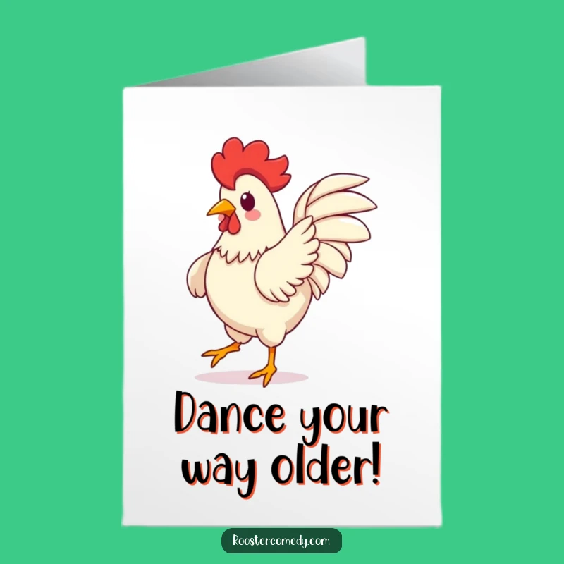 Free Printable Birthday Card: Kawaii Rooster Dance Funny Downloadable Greeting Gift
