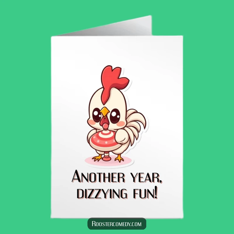 Free Printable Birthday Card: Kawaii Rooster Eyes Wide Funny Downloadable Greeting Gift