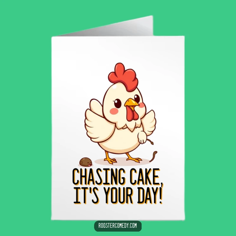 Free Printable Kawaii Rooster Birthday Card: Funny Worm Chase Downloadable Gift