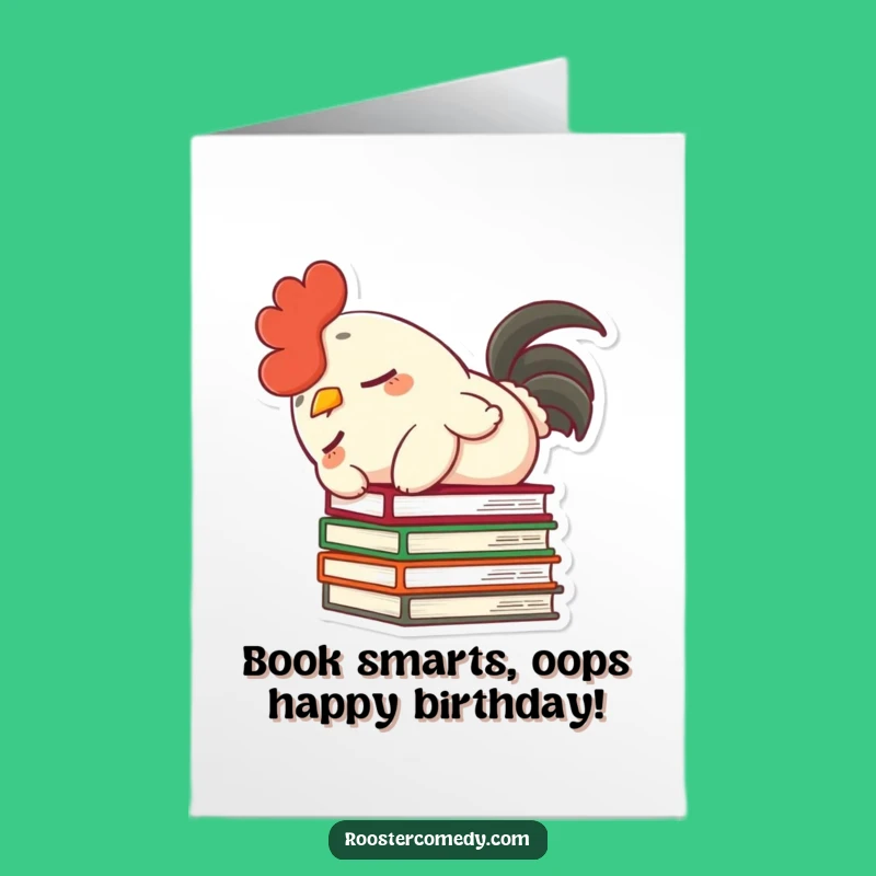 Funny Free Printable Birthday Card: Dozing Rooster Book Topple, Perfect Digital Gift