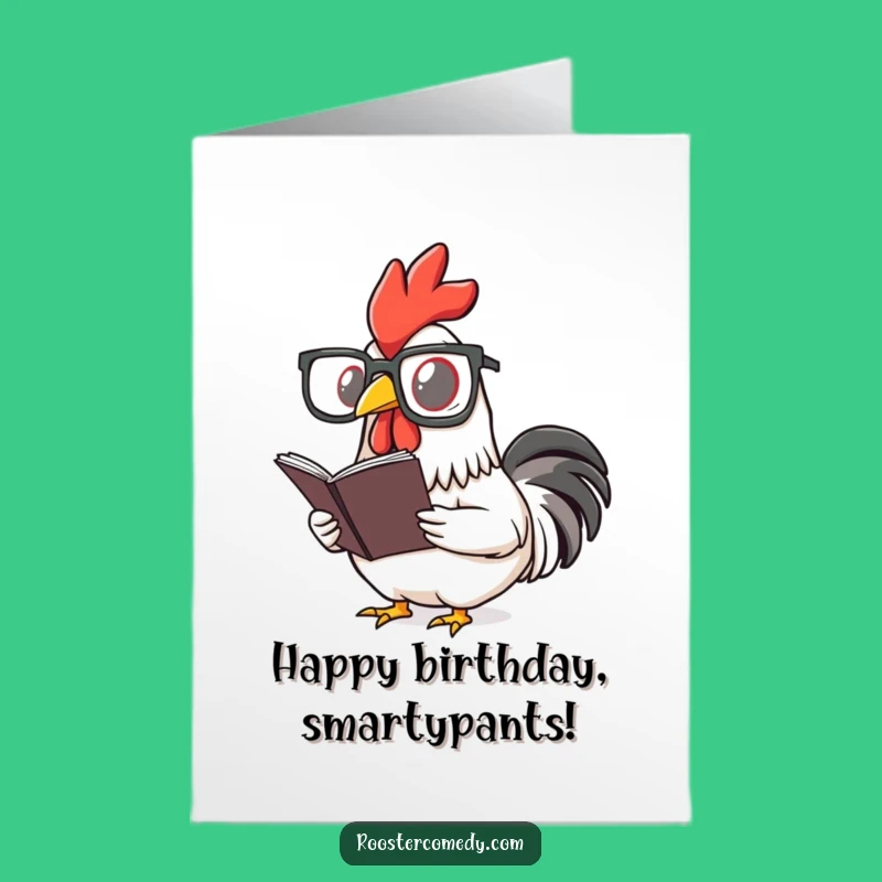 Free Printable Birthday Card: Nerdy Rooster Reading For A Smart Celebration