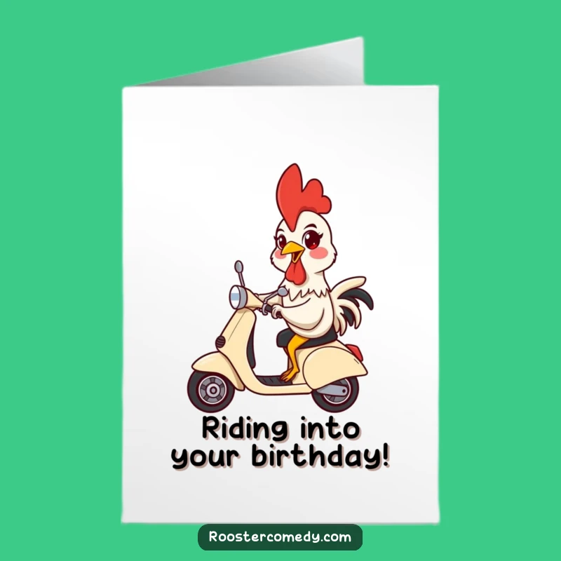 Free Printable Birthday Card: Silly Rooster Scooter Ride - Fun Downloadable Gift!