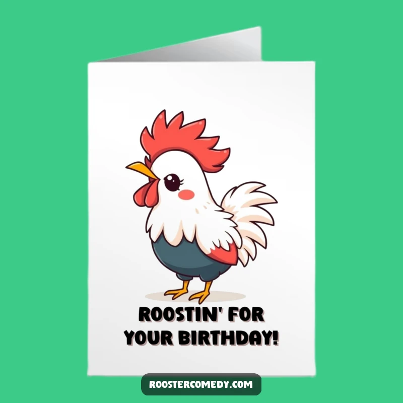 Free Printable Birthday Card: Kawaii Rooster, Funny Crowing Crown Downloadable Gift