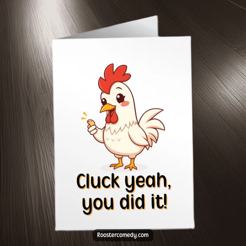 Funny Free Printable Congratulations Card: Cheerful rooster grins, offering a tiny worm with a flourish for a special occasion.
