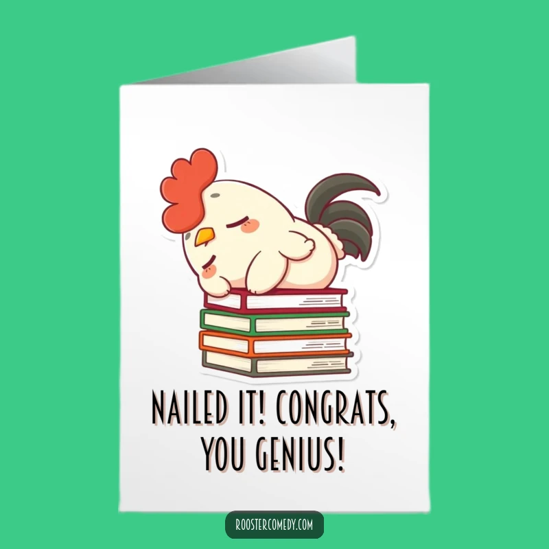 Free Printable Congrats Card: Clumsy Rooster Book Drop, Hilarious Downloadable Celebration