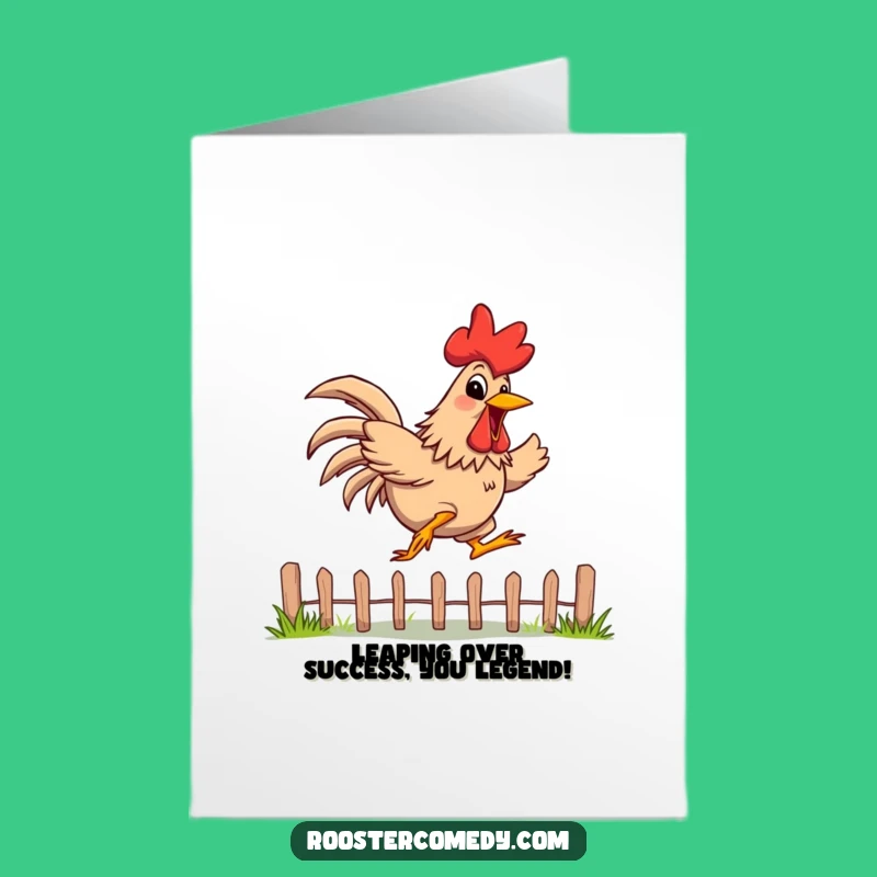 Free Printable Congrats Card: Energetic Rooster Jump, Downloadable Celebration