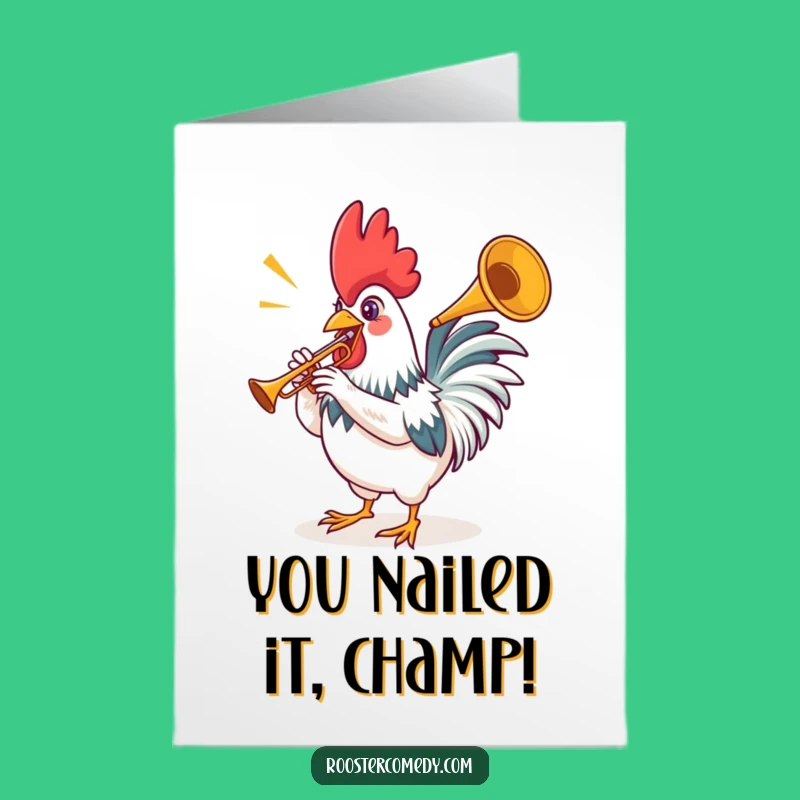 Free Printable Congrats Card: Rooster Trumpet Fanfare for Your Awesome Achievement