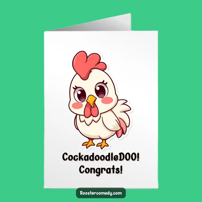 Free Printable Congrats Card: Surprised Kawaii Rooster - Downloadable Astonishment
