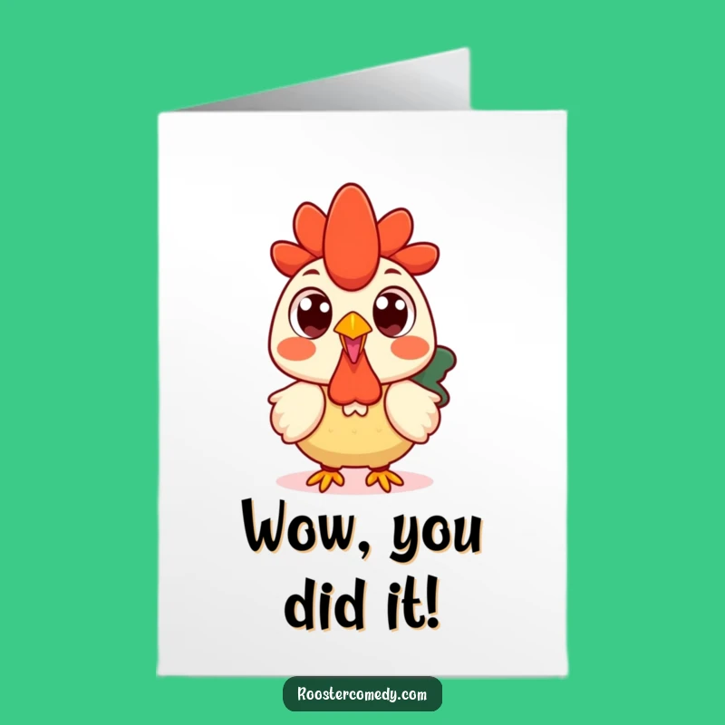 Free Printable Kawaii Rooster Congrats Card: Surprised Eyes Success Download