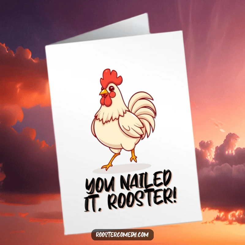 Funny Free Printable Congratulations Card showing a Kawaii rooster strutting confidently with chest puffed out.