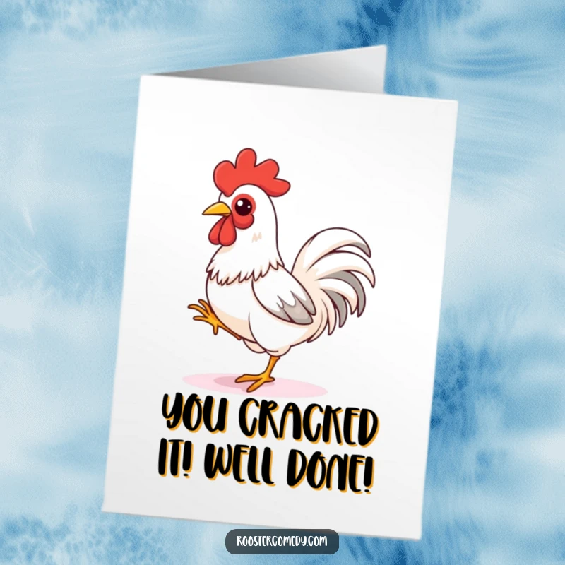 Funny Free Printable Congratulations Card: A rooster taps its foot, poised to sprint, celebrating a successful achievement with energetic humor.