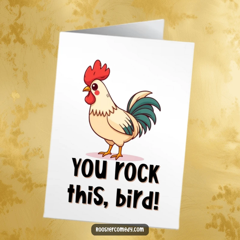 Funny Free Printable Congratulations Card: Proud rooster whistling a happy tune, celebrating success with flair.