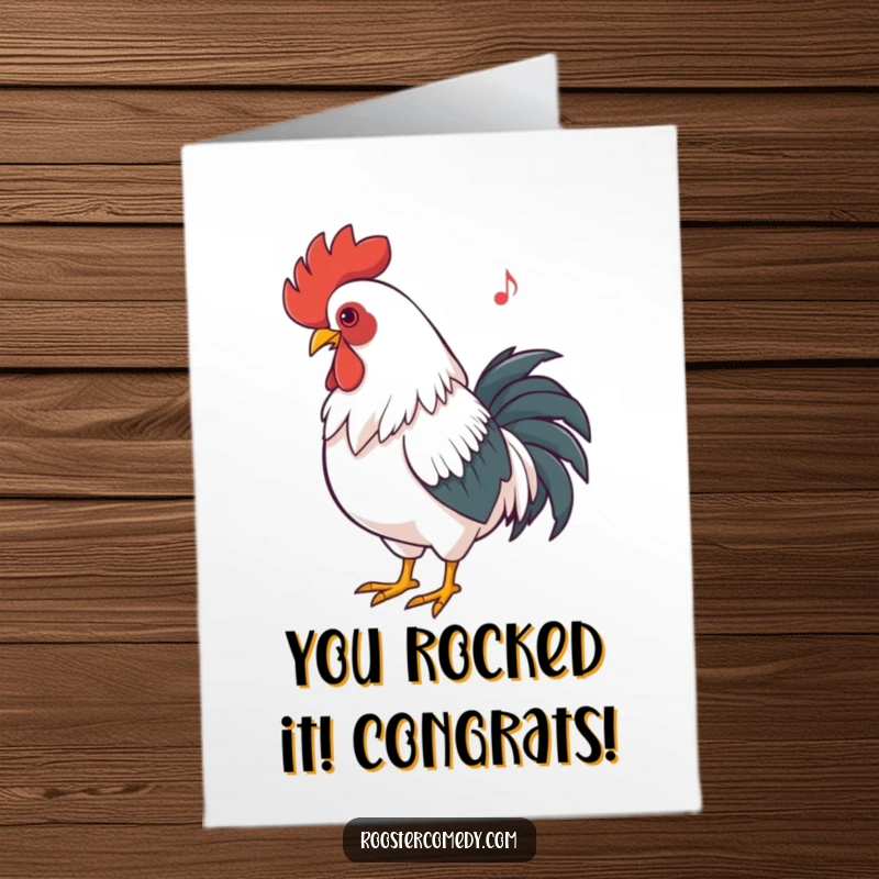 Funny Free Printable Congratulations Card: A rooster moves its head in a cool, rhythmic bob, clearly enjoying its own private dance party.