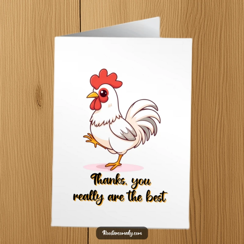 Funny Free Printable Thank You Card: A rooster eagerly taps its foot, ready to sprint, conveying thanks with playful energy and humor.