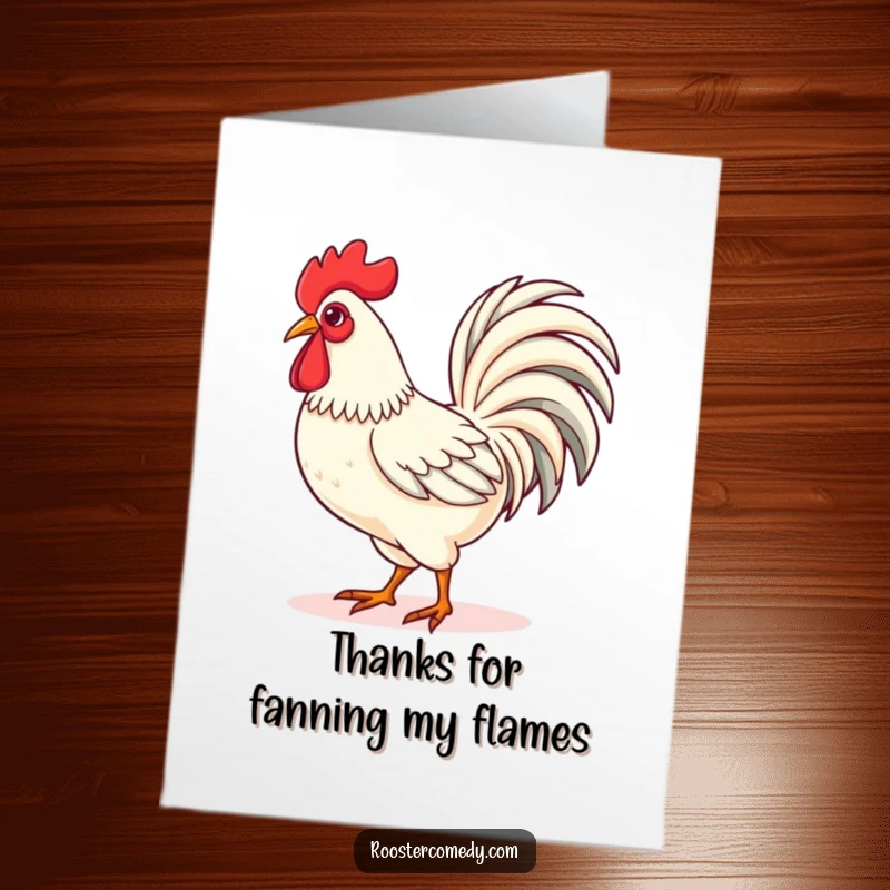 Funny Free Printable Thank You Card: Adorable Kawaii rooster strutting with pride, tail feathers fanned, a bold thank you.