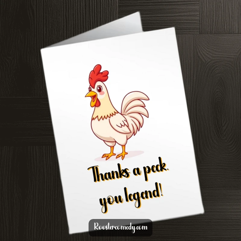 Funny Free Printable Thank You Card: A proud rooster standing tall, crowing cheerfully, expressing gratitude.