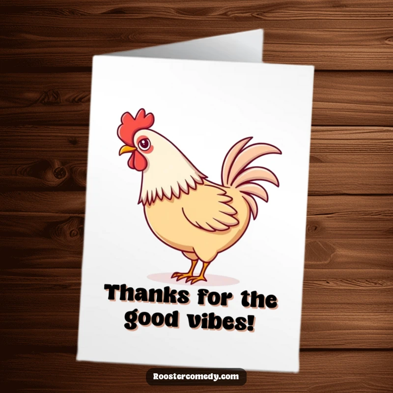 Funny Free Printable Thank You Card: A cheerful Kawaii rooster playfully wagging its beautiful tail feathers, a sweet thank you.