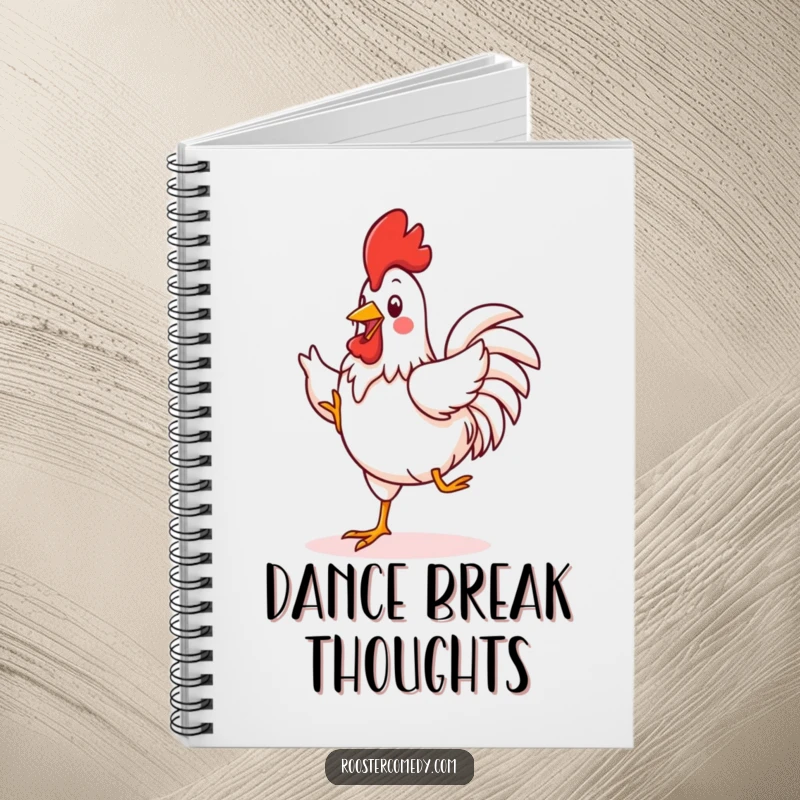 Funny Kawaii Rooster Notebook: A charming rooster is shown doing a silly jig, making this notebook a funny and inspiring place for your ideas.