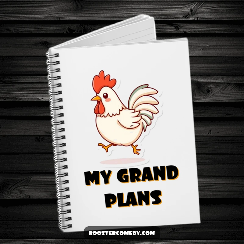 Funny Kawaii Rooster Notebook: Features a cute, animated rooster mid-hop, perfect for capturing thoughts and doodles. A fun funny gift.