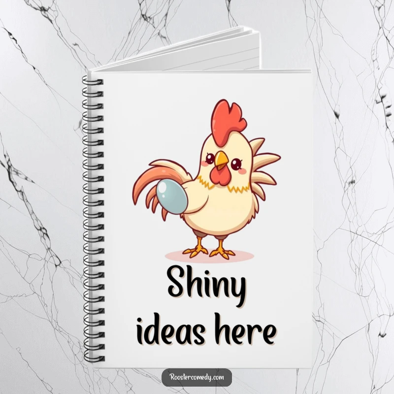 Funny Kawaii Rooster Notebook: A charming rooster pecks at a shiny item, making this notebook a funny and inspiring place for your thoughts.