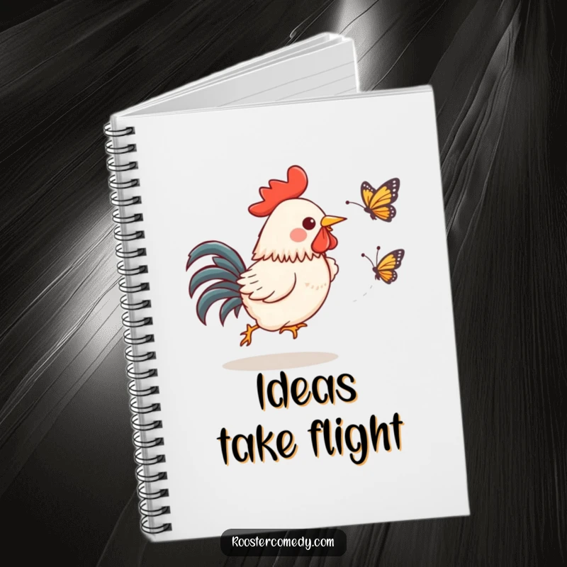 Funny Kawaii Rooster Notebook: A gleeful rooster hilariously chases a startled butterfly, practical funny gift.