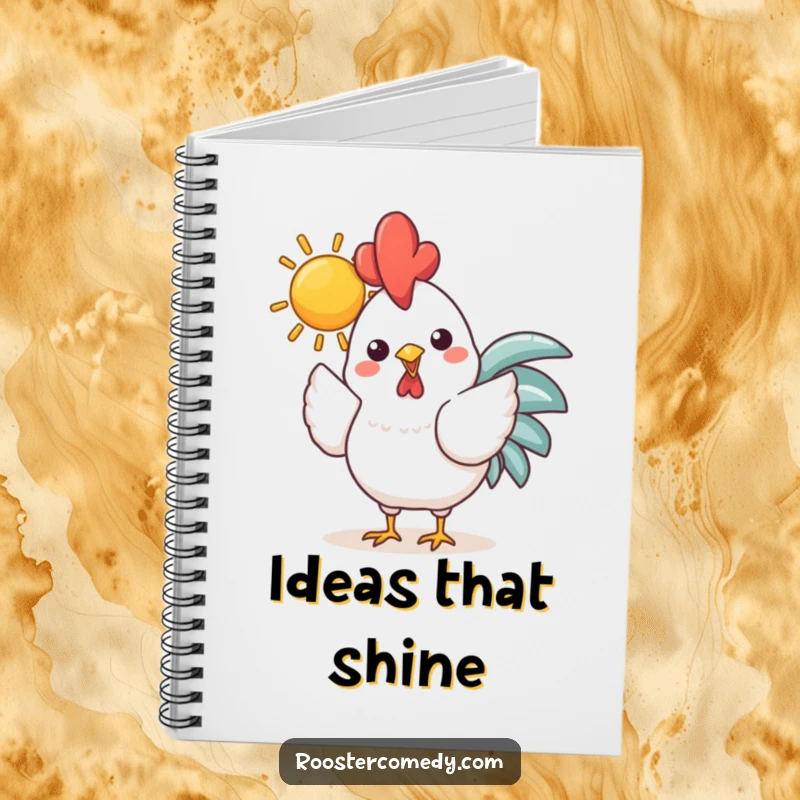 Funny Kawaii Rooster Sun Notebook: Cheerful chicken holding a bright sun in its beak, lined pages for writing and creativity, inspiring positivity.