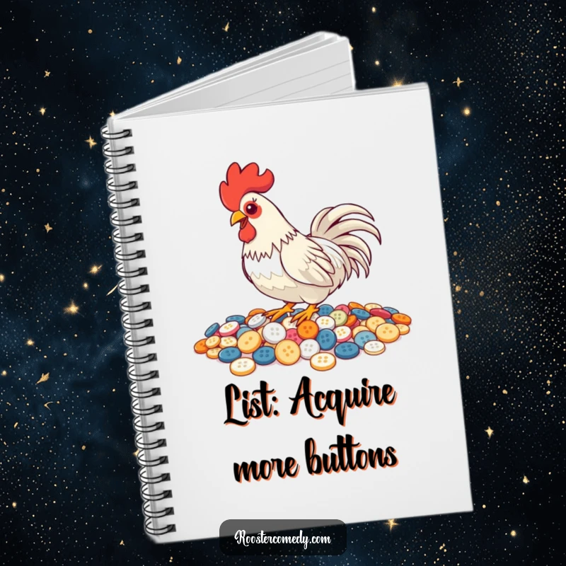 Funny Pecking Rooster Notebook, journal with a rooster pecking buttons, shiny and humorous stationery, perfect for notes.