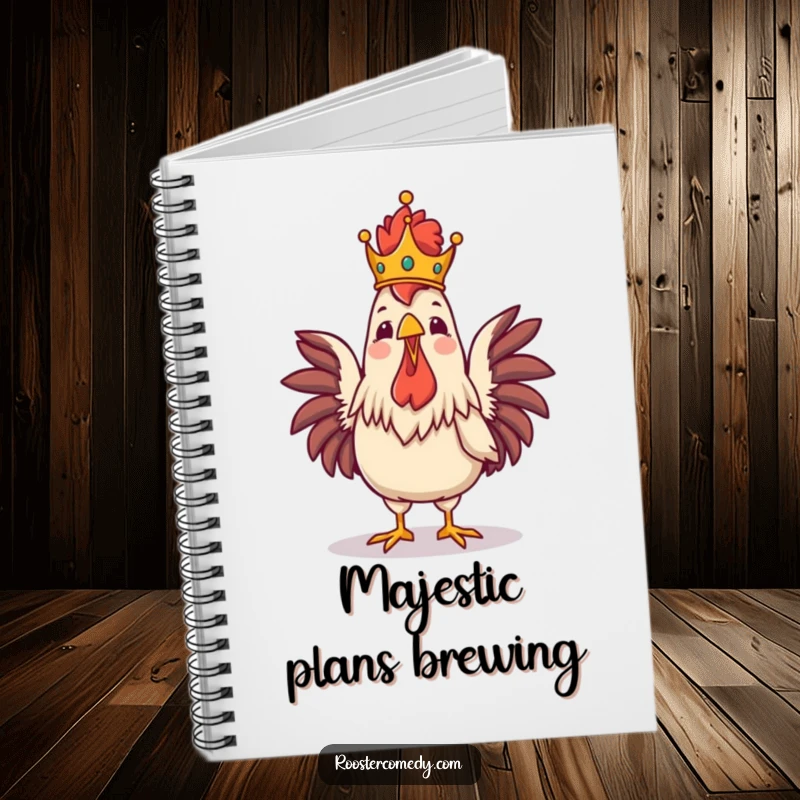 Funny Royal Rooster Crowing Notebook, journal with a proud crowned rooster, majestic and funny stationery, perfect for notes.