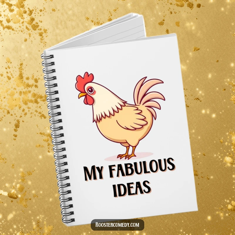 Funny Kawaii rooster notebook cover with a cute rooster playfully wagging its tail feathers.