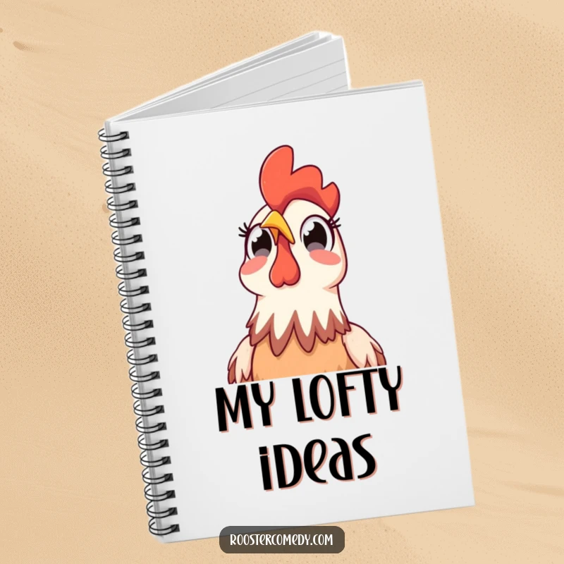 Funny Rooster Sky Surprise Notebook: Features a rooster with wide, surprised eyes looking up at the sky, ideal for jotting notes with humor.