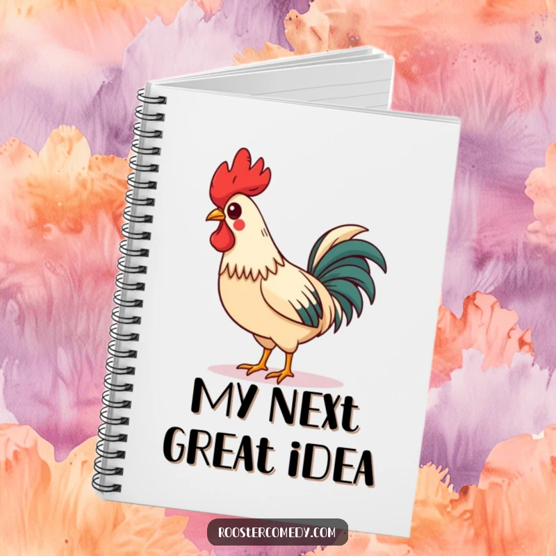 Funny Notebook featuring a charming rooster with an askew comb, whistling proudly and strutting, perfect for jotting down notes with humor.