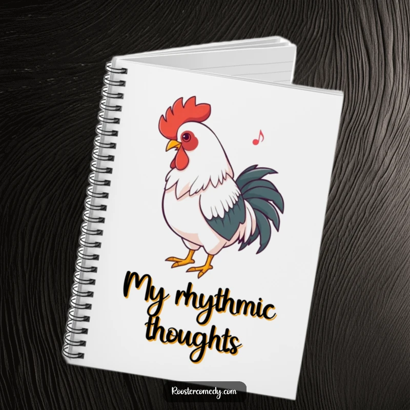 Funny Rooster Dancing Notebook: Features a rooster rhythmically bobbing its head, ideal for jotting notes with musical flair.