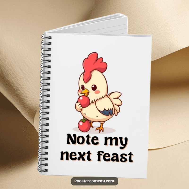 Funny Kawaii Rooster Notebook: Cute rooster pecking a shiny berry, useful funny gift.