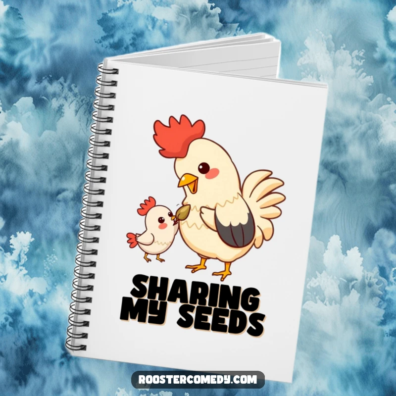 Funny Kawaii Rooster Notebook: A cute rooster sharing a seed, ideal for journaling and daily notes.