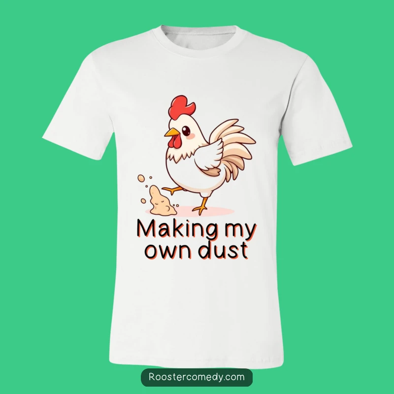 Funny Kawaii Rooster T-Shirt - Playful Dust Kicking, Energetic Fun