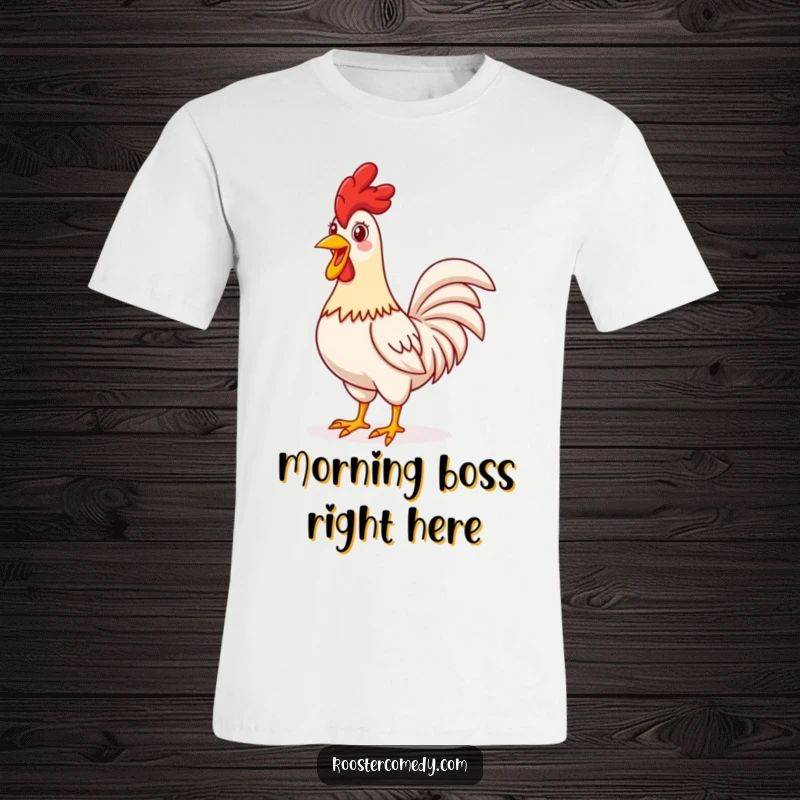 Funny proud rooster t-shirt, standing tall and crowing, cheerful and bold, graphic tee, perfect funny gift for farm enthusiasts.