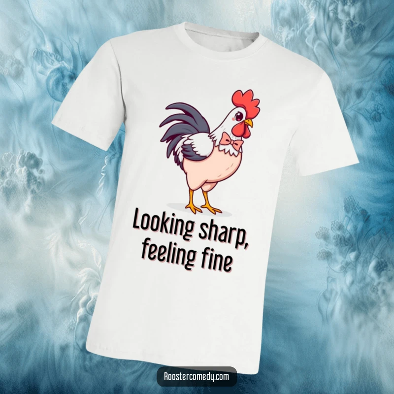 Funny Kawaii Rooster Bowtie T-Shirt: Confident chicken strutting with a tiny bowtie, stylish and humorous design for fashion-forward folks.