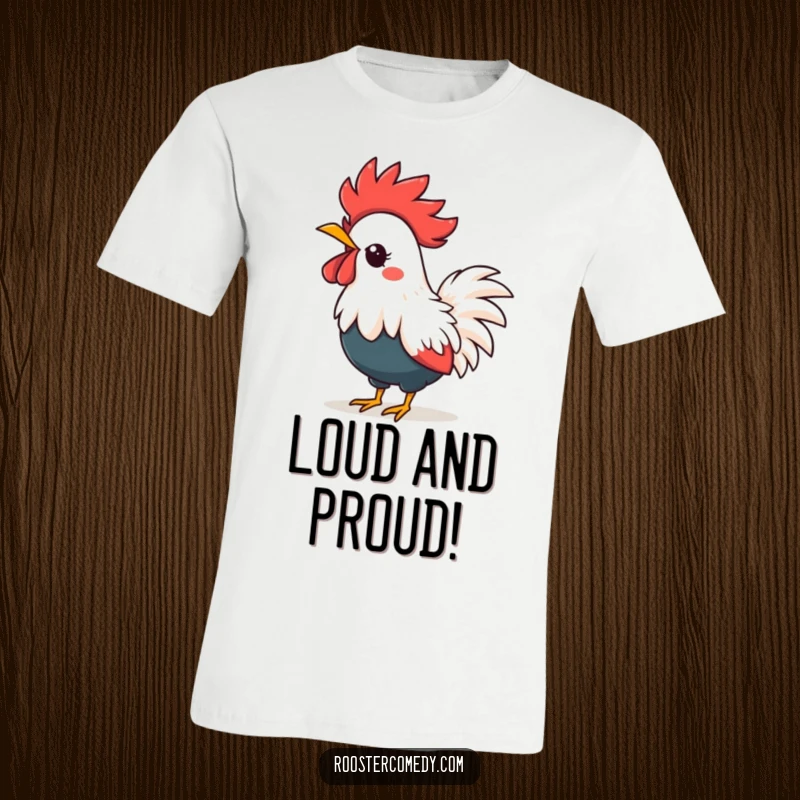 Funny kawaii rooster t-shirt, a cute bird with a spiky crown crowing, ideal funny gift.