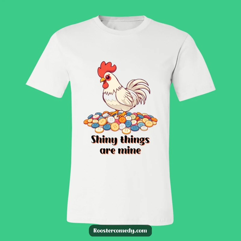 Funny Pecking Rooster T-Shirt - Quirky Button Collector Apparel