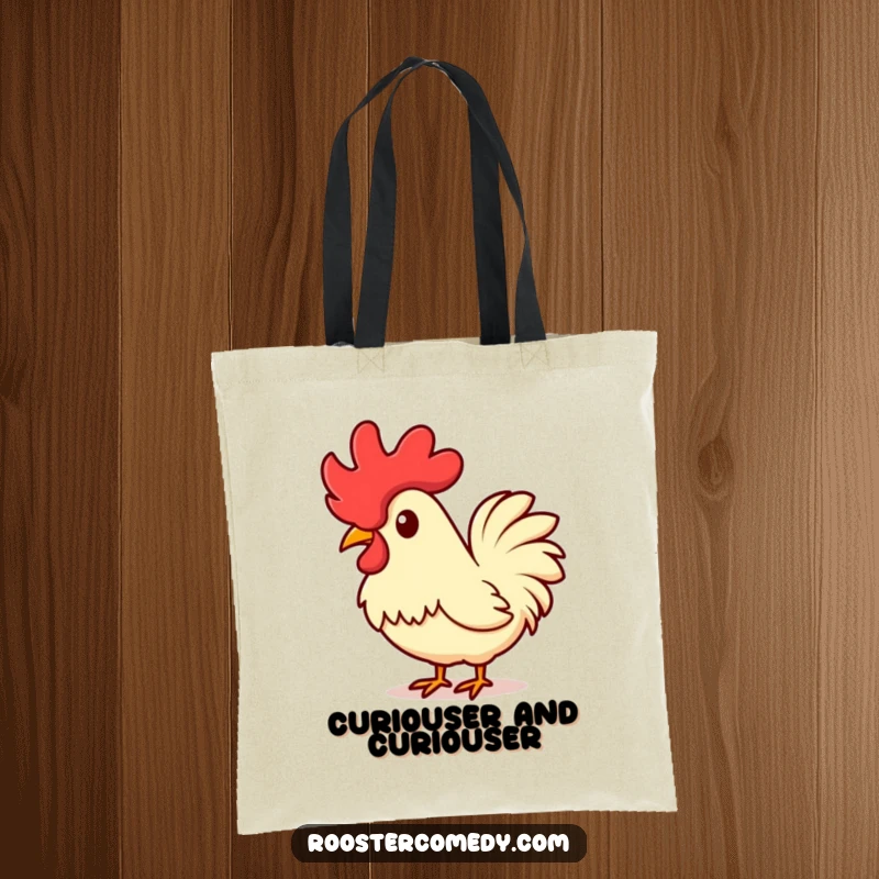 Funny Kawaii Rooster Tote Bag: Features a cute rooster tilting its head, comb raised in curiosity. A wonderfully funny gift.