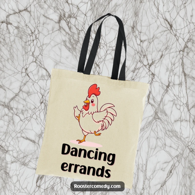 Funny Kawaii Rooster Tote Bag: A cute rooster is shown mid-jig, bringing funny, energetic vibes to this practical and stylish bag.