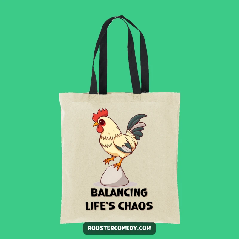 Funny Focused Rooster Tote Bag - Balancing Act Accessory
