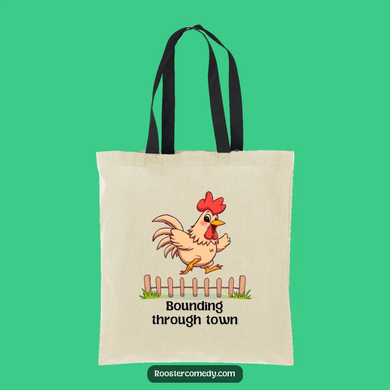Funny Jumping Rooster Tote: Fence Jumper, Energetic Grin, Perfect Humorous Gift Bag