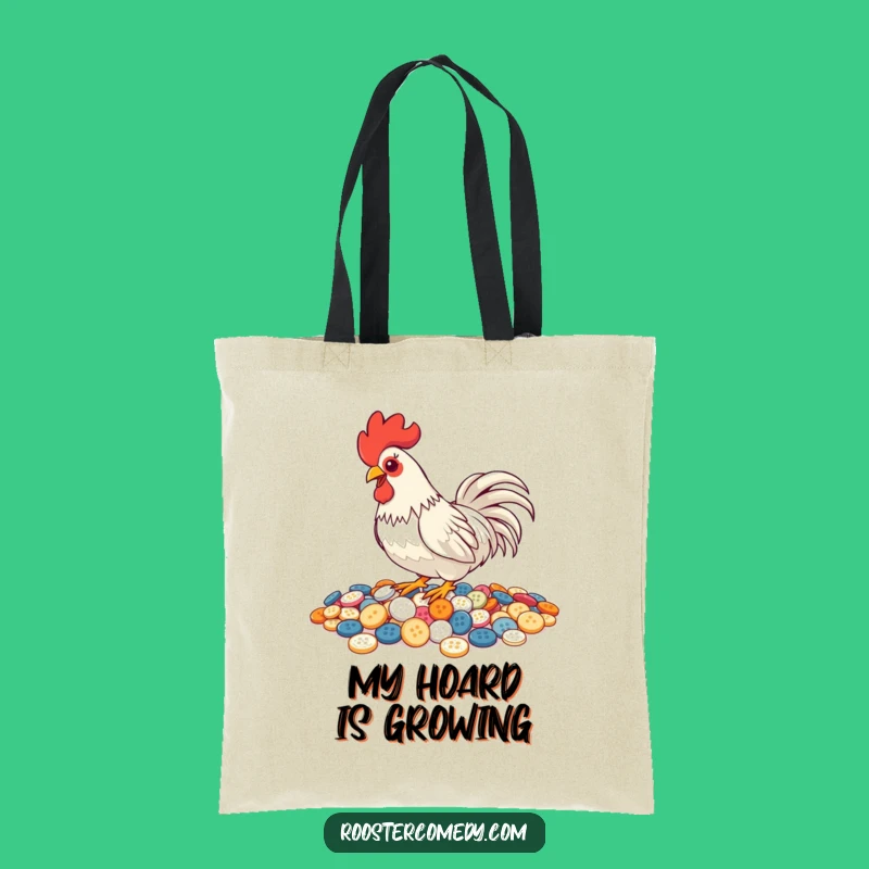 Funny Pecking Rooster Tote Bag - Quirky Button Accessory