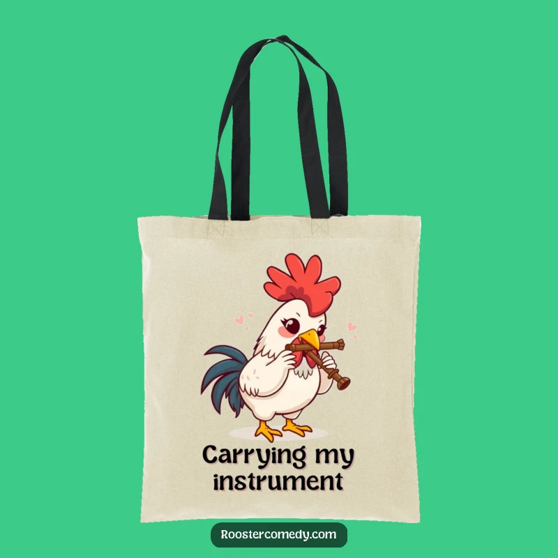 Funny Rooster Flute Delight Tote Bag: Carry Your Essentials with This Humorous Musical Bird Accessory